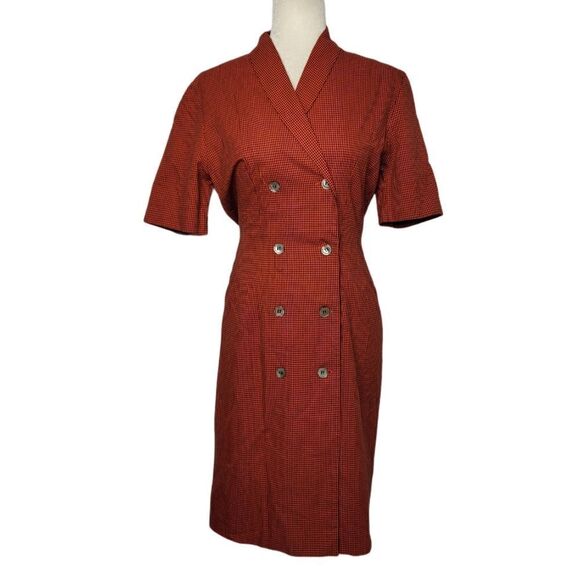 VINTAGE 80s does 50s dress Basco red collared plaid check S - Picture 1 of 11